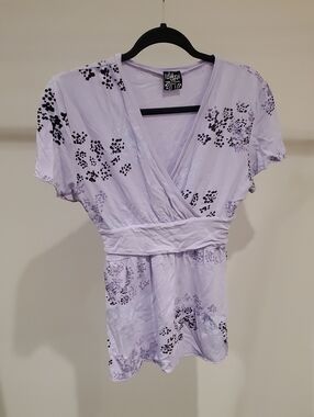 Lilikoi - Lilac Floral Wrap-Front Blouse